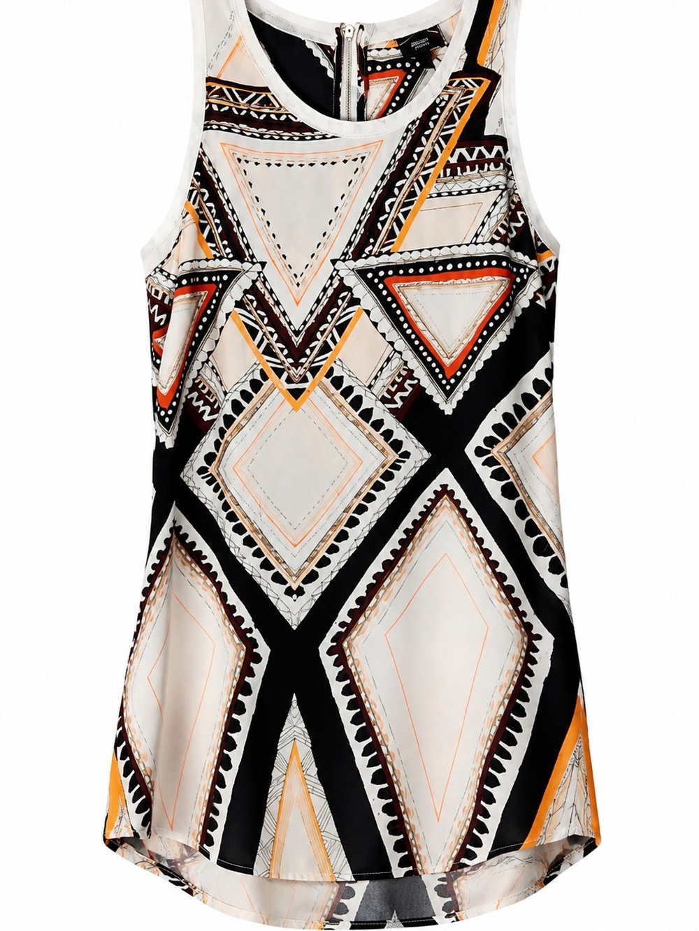 Sleeveless Geometric Print Top in White, Black & Orange